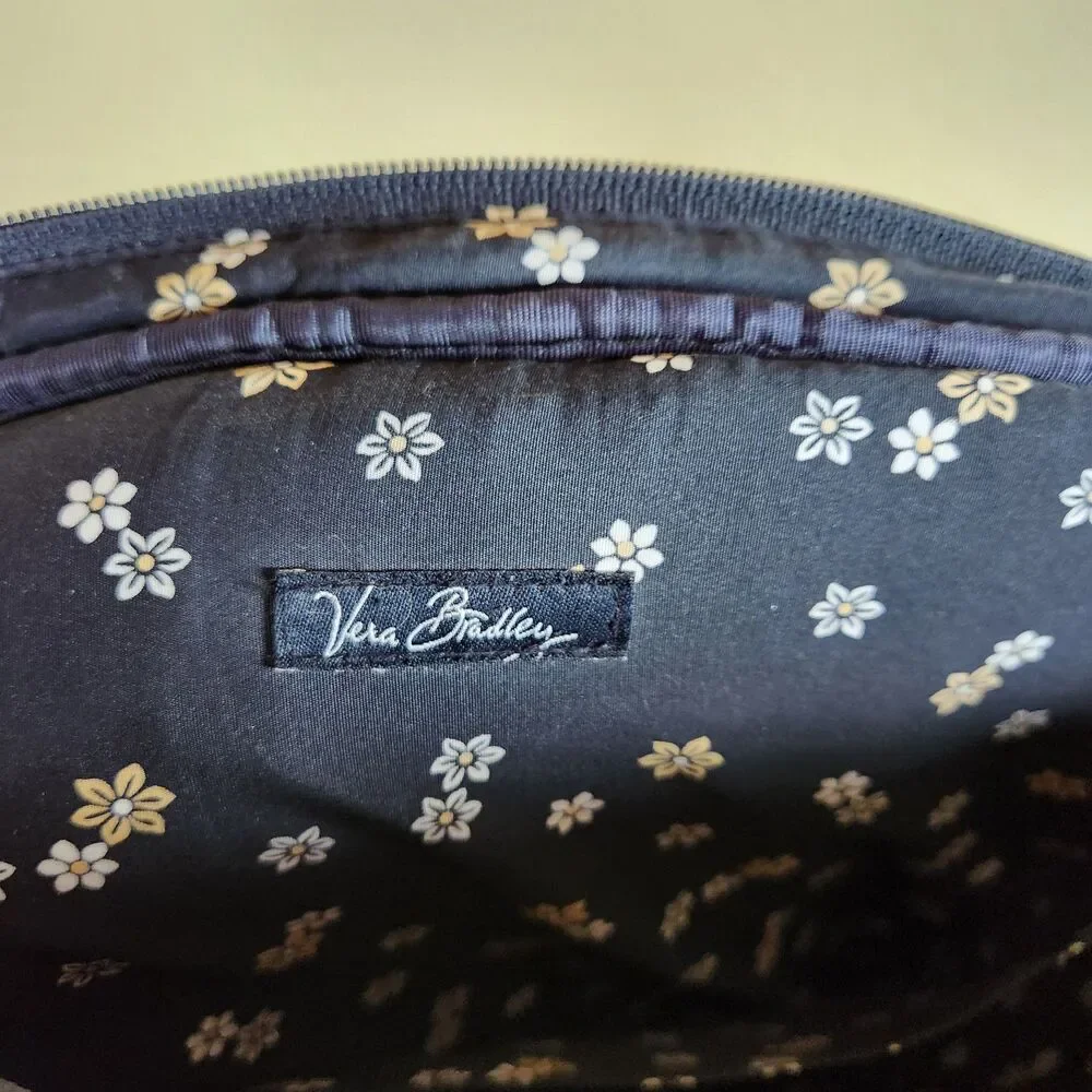Vera Bradley Quilted Laptop‎ Messenger Bag Black solid minimalist pockets